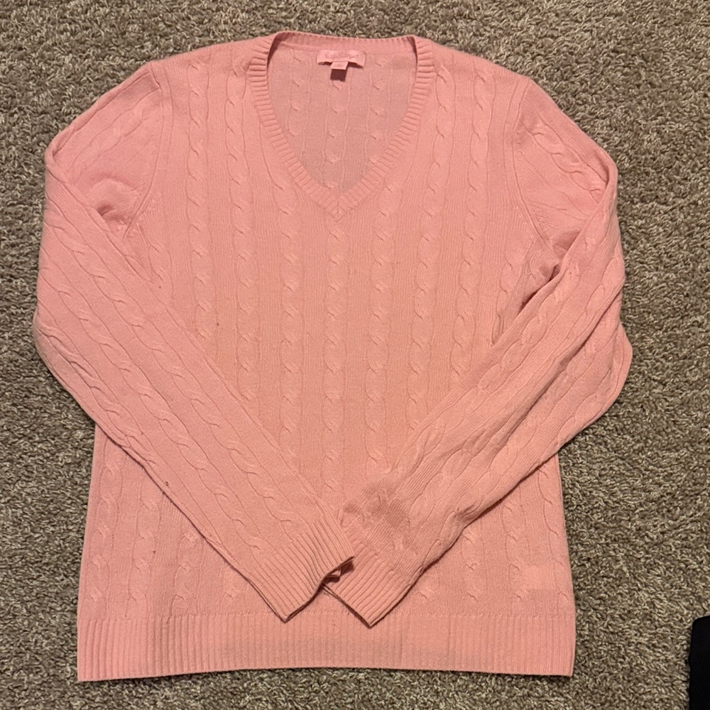 Lilly Pulitzer Pink V-Neck Cable cashmere Sweater
